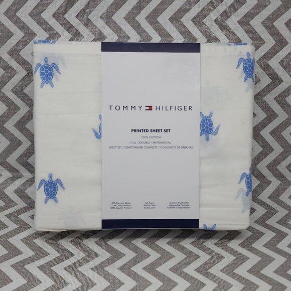 Tommy Hilfiger Other - Tommy Hilfiger Cotton Printed FULL/DOUBLE Sheets Set Blue Turtles Lightweight